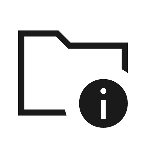 Folder info outline sharp icon, sharp-cornered style, from Material Symbols Light
