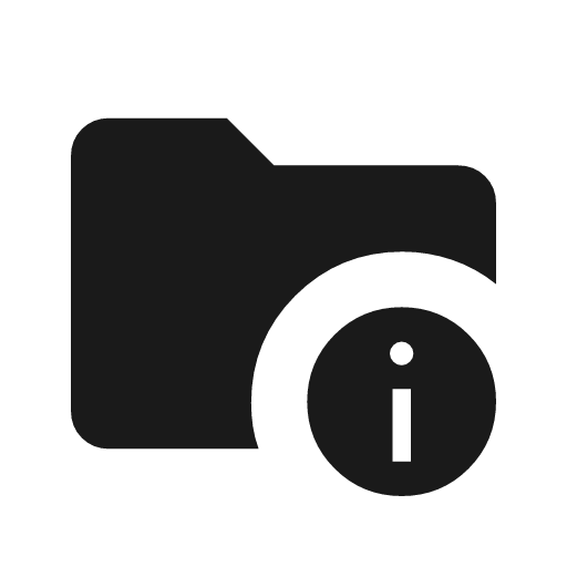 Folder info icon, solid style, from Material Symbols Light
