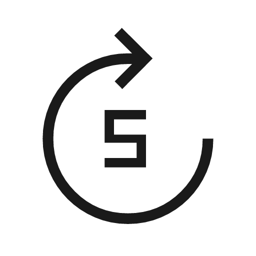 Forward 5 sharp icon, sharp-cornered style, from Material Symbols Light