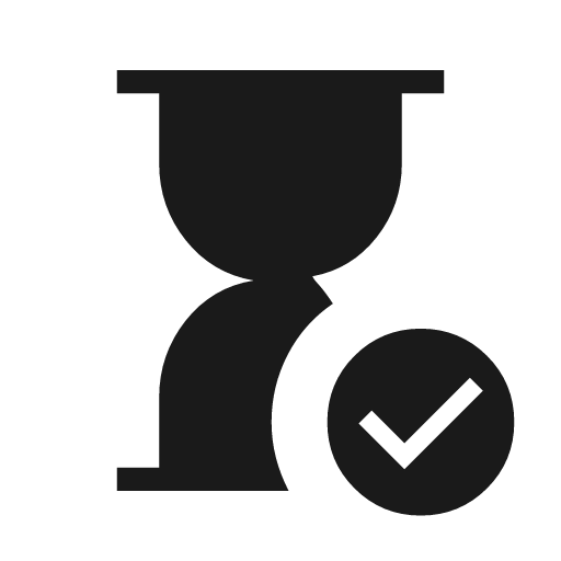 Hourglass check icon, solid style, from Material Symbols Light