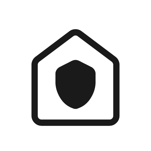 House with shield outline rounded icon, rounded style, from Material Symbols Light