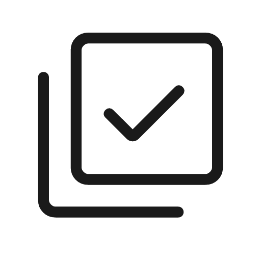Library add check outline rounded icon, rounded style, from Material Symbols Light