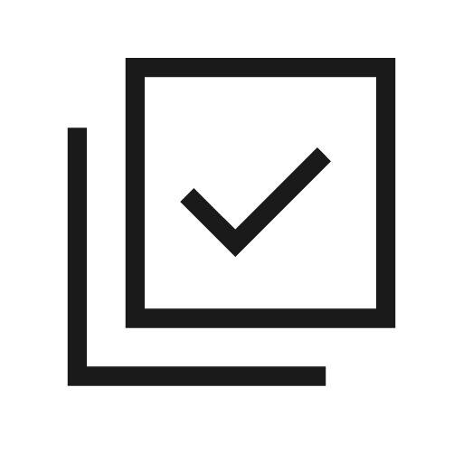Library add check outline sharp icon, sharp-cornered style, from Material Symbols Light