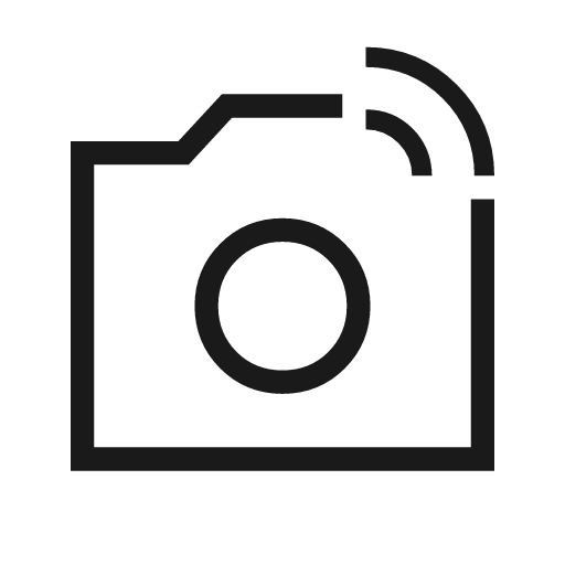 Linked camera outline sharp icon, sharp-cornered style, from Material Symbols Light
