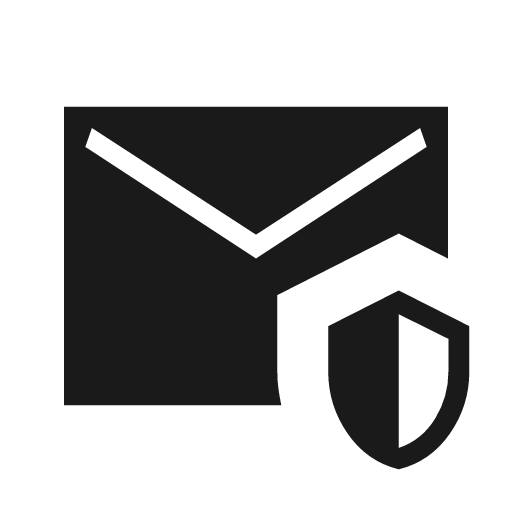 Mail shield sharp icon, sharp-cornered style, from Material Symbols Light