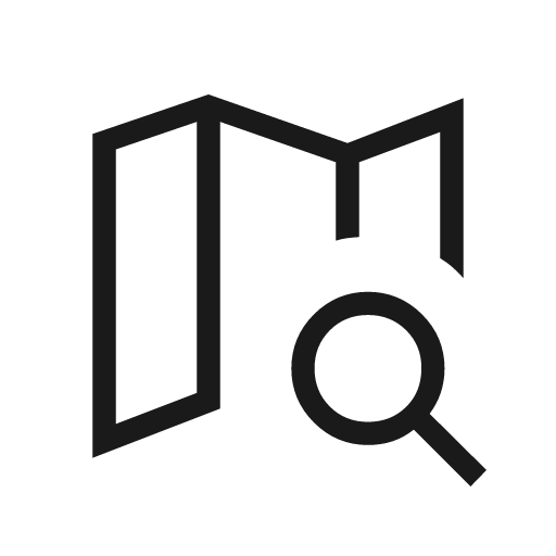Map search outline sharp icon, sharp-cornered style, from Material Symbols Light