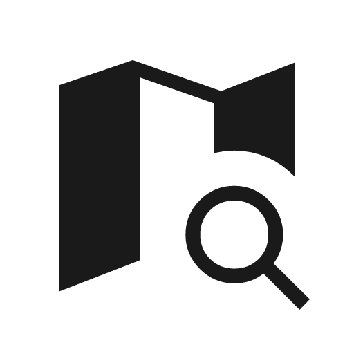 Map search sharp icon, sharp-cornered style, from Material Symbols Light