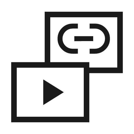 Media link outline sharp icon, sharp-cornered style, from Material Symbols Light