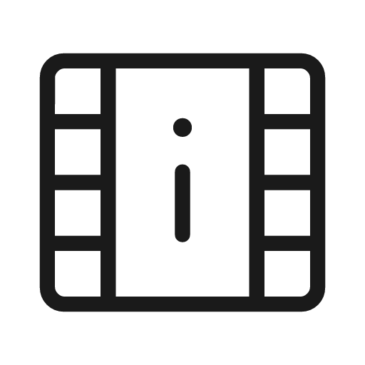 Movie info outline rounded icon, rounded style, from Material Symbols Light