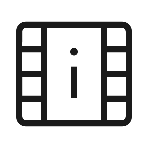 Movie info outline icon, outline style, from Material Symbols Light