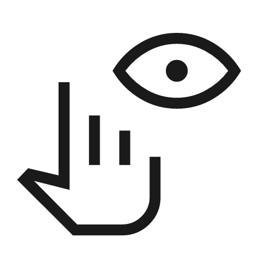 Multimodal hand eye outline sharp icon, sharp-cornered style, from Material Symbols Light