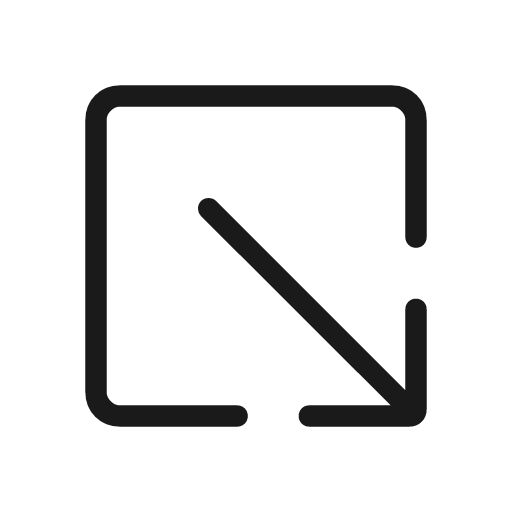 Open in new down rounded icon, rounded style, from Material Symbols Light