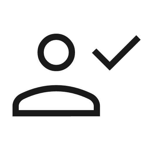 Person check outline icon, outline style, from Material Symbols Light