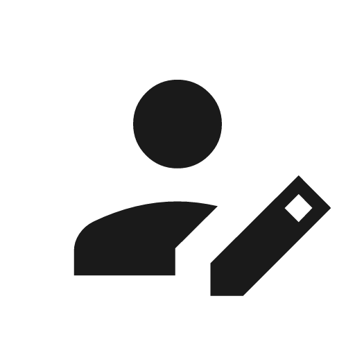 Person edit sharp icon, sharp-cornered style, from Material Symbols Light