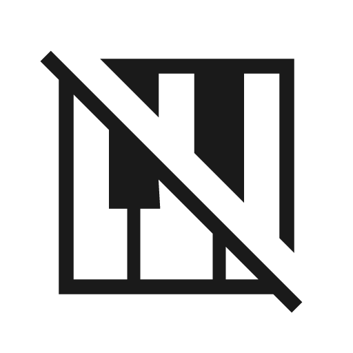 Piano off sharp icon, sharp-cornered style, from Material Symbols Light