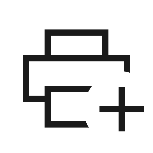 Print add outline sharp icon, sharp-cornered style, from Material Symbols Light