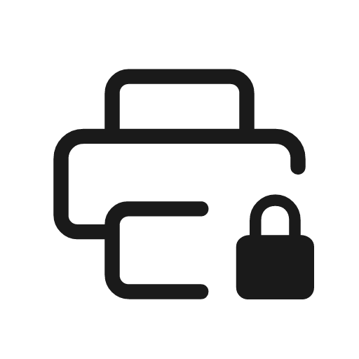 Print lock outline rounded icon, rounded style, from Material Symbols Light