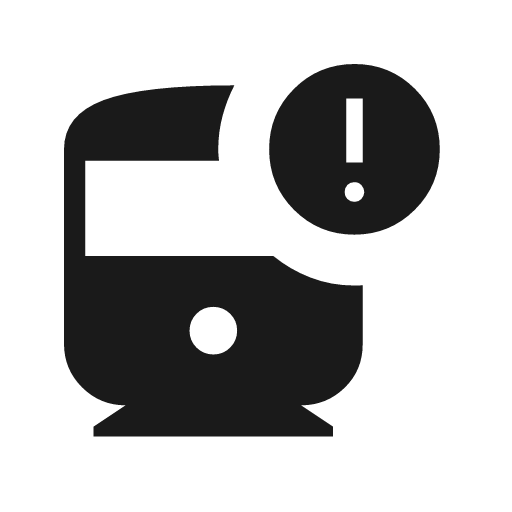 Railway alert icon, solid style, from Material Symbols Light