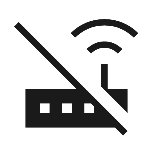 Router off sharp icon, sharp-cornered style, from Material Symbols Light