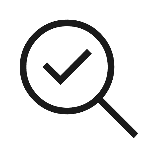 Search check 2 outline icon, outline style, from Material Symbols Light