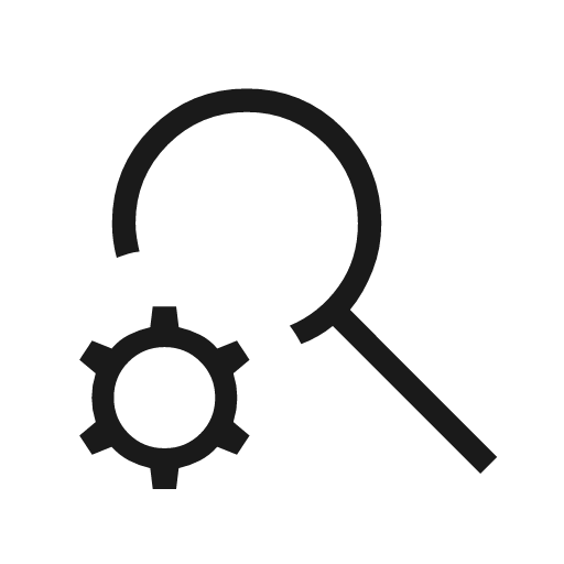 Search gear icon, solid style, from Material Symbols Light