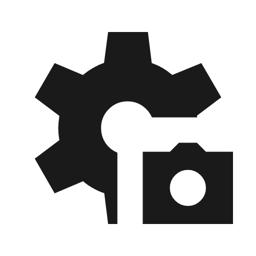 Settings photo camera sharp icon, sharp-cornered style, from Material Symbols Light