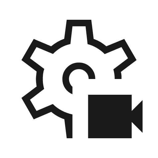 Settings video camera outline sharp icon, sharp-cornered style, from Material Symbols Light