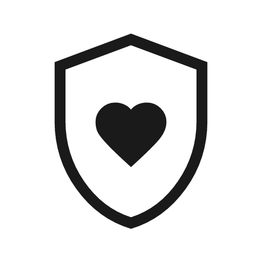 Shield with heart outline icon, outline style, from Material Symbols Light