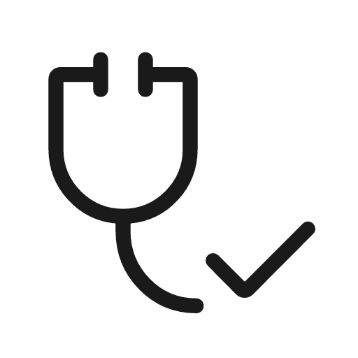 Stethoscope check rounded icon, rounded style, from Material Symbols Light