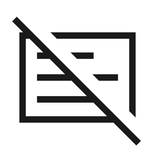 Text ad off outline sharp icon, sharp-cornered style, from Material Symbols Light