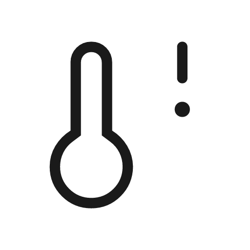 Thermometer alert outline rounded icon, rounded style, from Material Symbols Light
