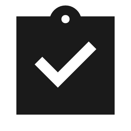 Assignment turned in sharp icon, sharp-cornered style, from Material Symbols