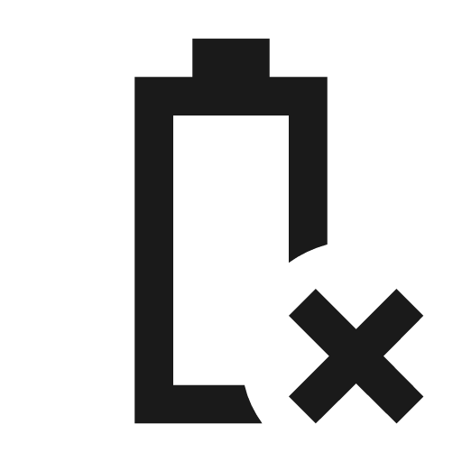 Battery error outline sharp icon, sharp-cornered style, from Material Symbols