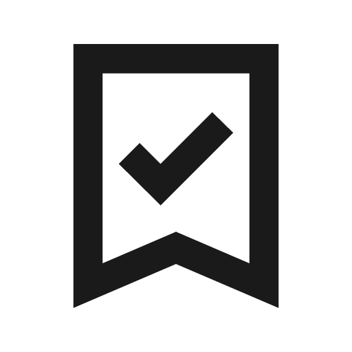 Bookmark check outline sharp icon, sharp-cornered style, from Material Symbols