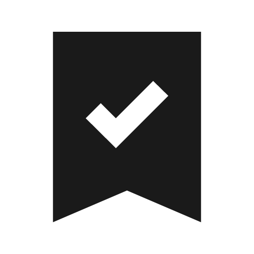 Bookmark check sharp icon, sharp-cornered style, from Material Symbols