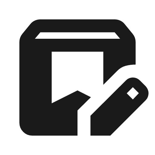Box edit icon, solid style, from Material Symbols