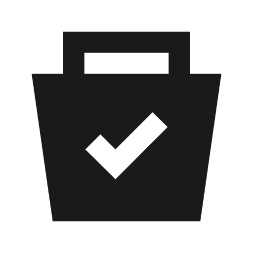 Bucket check sharp icon, sharp-cornered style, from Material Symbols