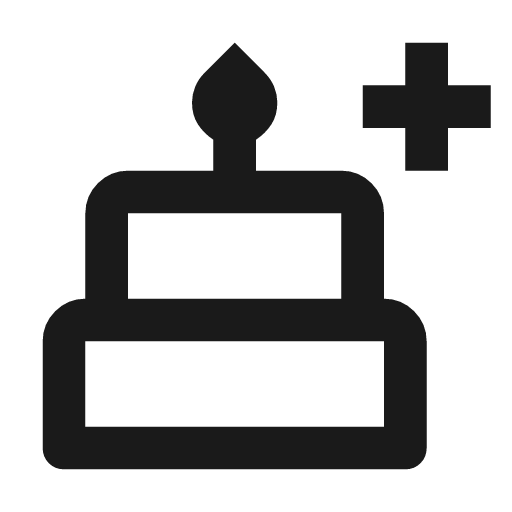 Cake add outline icon, outline style, from Material Symbols