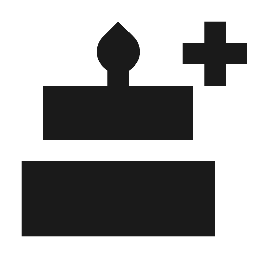 Cake add sharp icon, sharp-cornered style, from Material Symbols