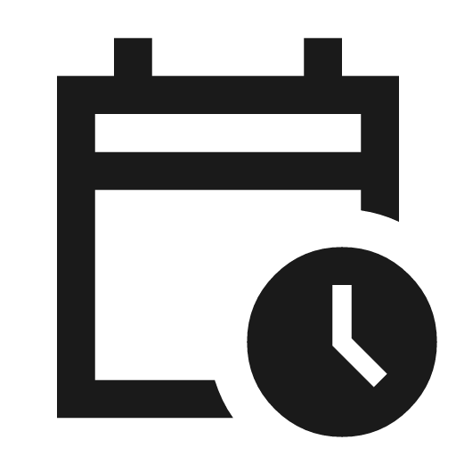 Calendar clock outline sharp icon, sharp-cornered style, from Material Symbols