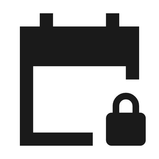 Calendar lock sharp icon, sharp-cornered style, from Material Symbols