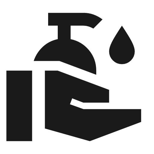 Clean hands sharp icon, sharp-cornered style, from Material Symbols
