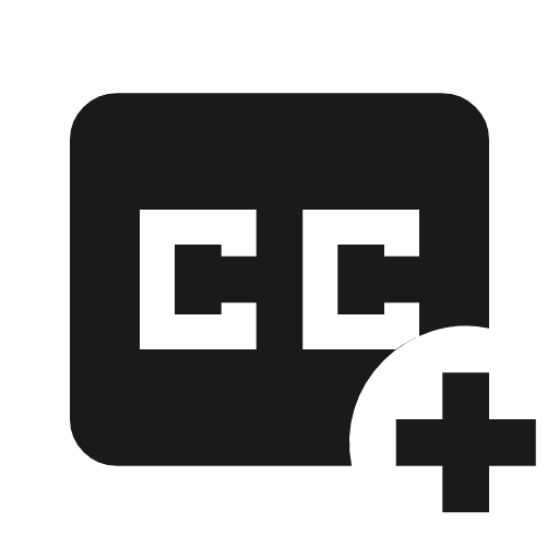 Closed caption add sharp icon, sharp-cornered style, from Material Symbols