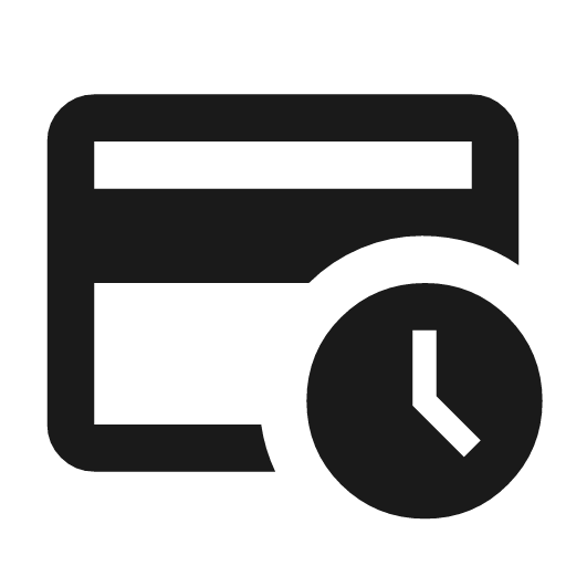 Credit card clock outline icon, outline style, from Material Symbols