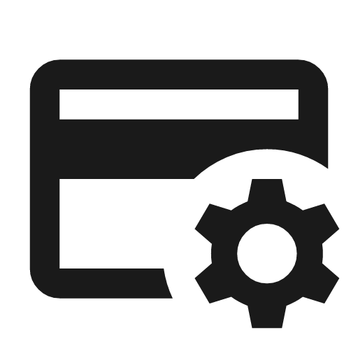 Credit card gear outline icon, outline style, from Material Symbols
