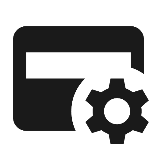 Credit card gear icon, solid style, from Material Symbols