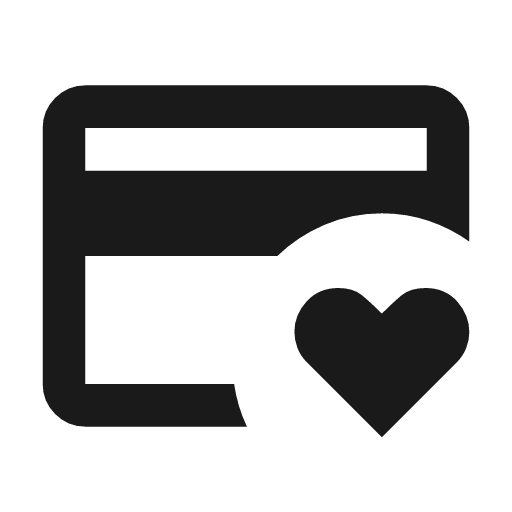 Credit card heart outline icon, outline style, from Material Symbols