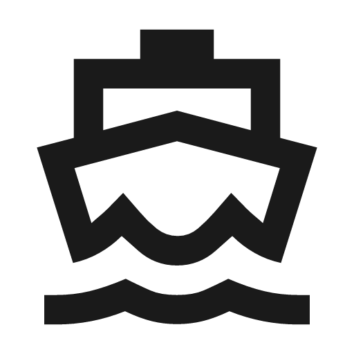 Directions boat outline sharp icon, sharp-cornered style, from Material Symbols