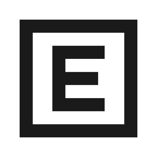 E mobiledata badge outline sharp icon, sharp-cornered style, from Material Symbols