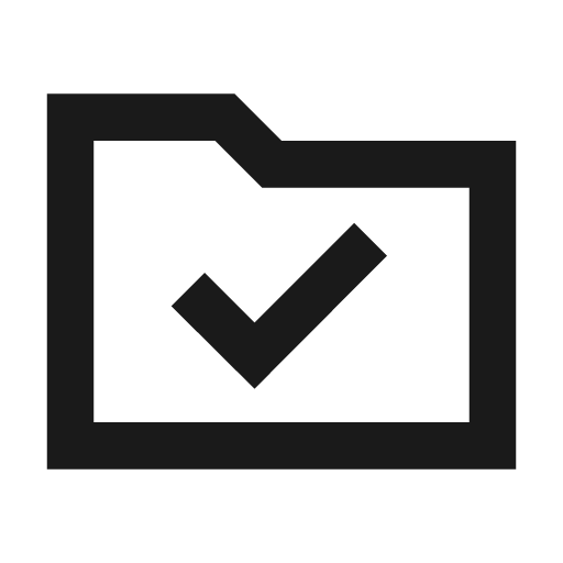 Folder check outline sharp icon, sharp-cornered style, from Material Symbols